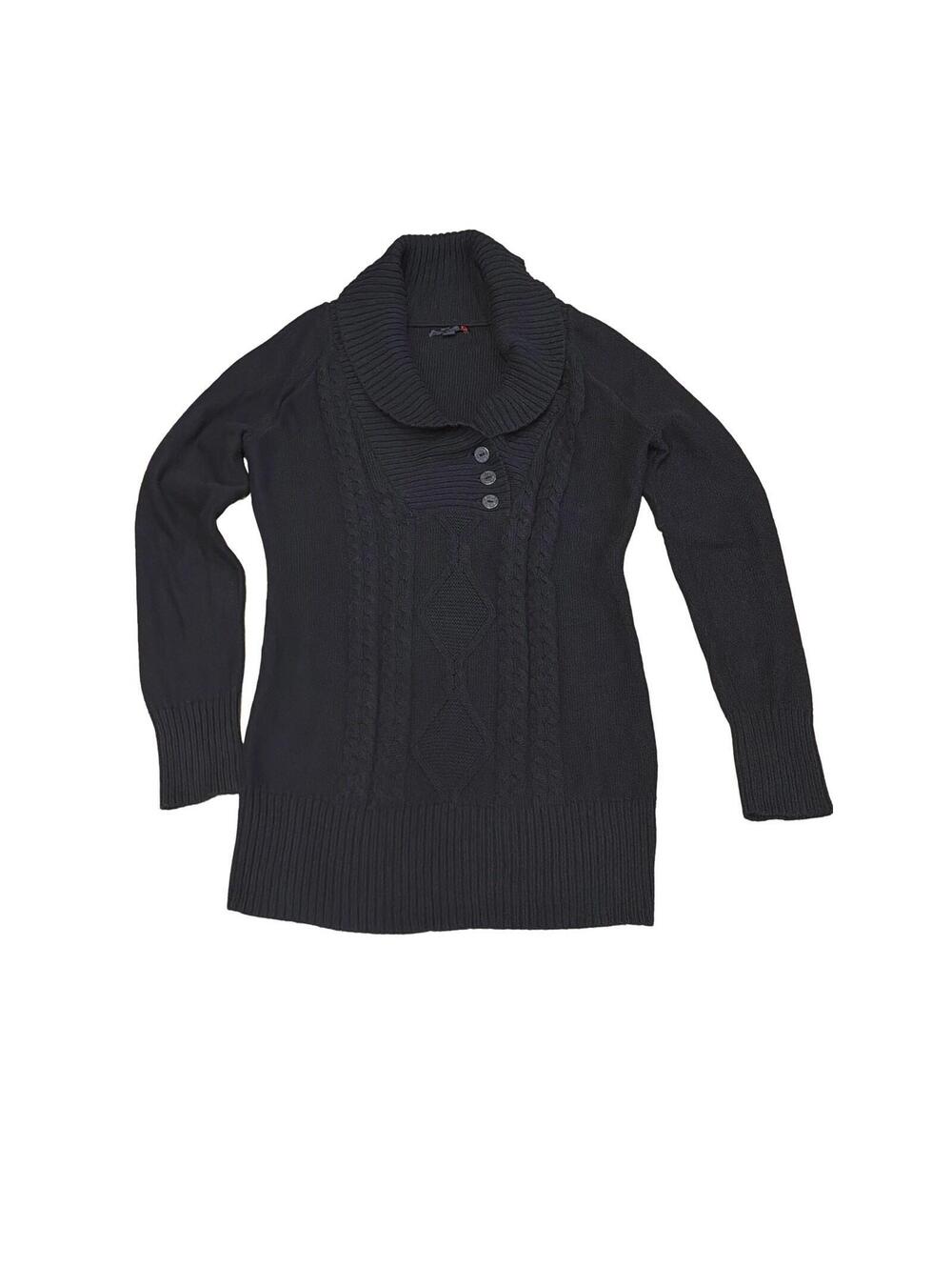 Y2k Guess Cable Knit Black Sweater Womens Large Pullover 3 Button 100Cotton